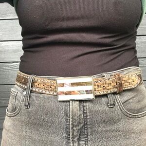 Mexican sterling two-tone abalone inlay belt buckle